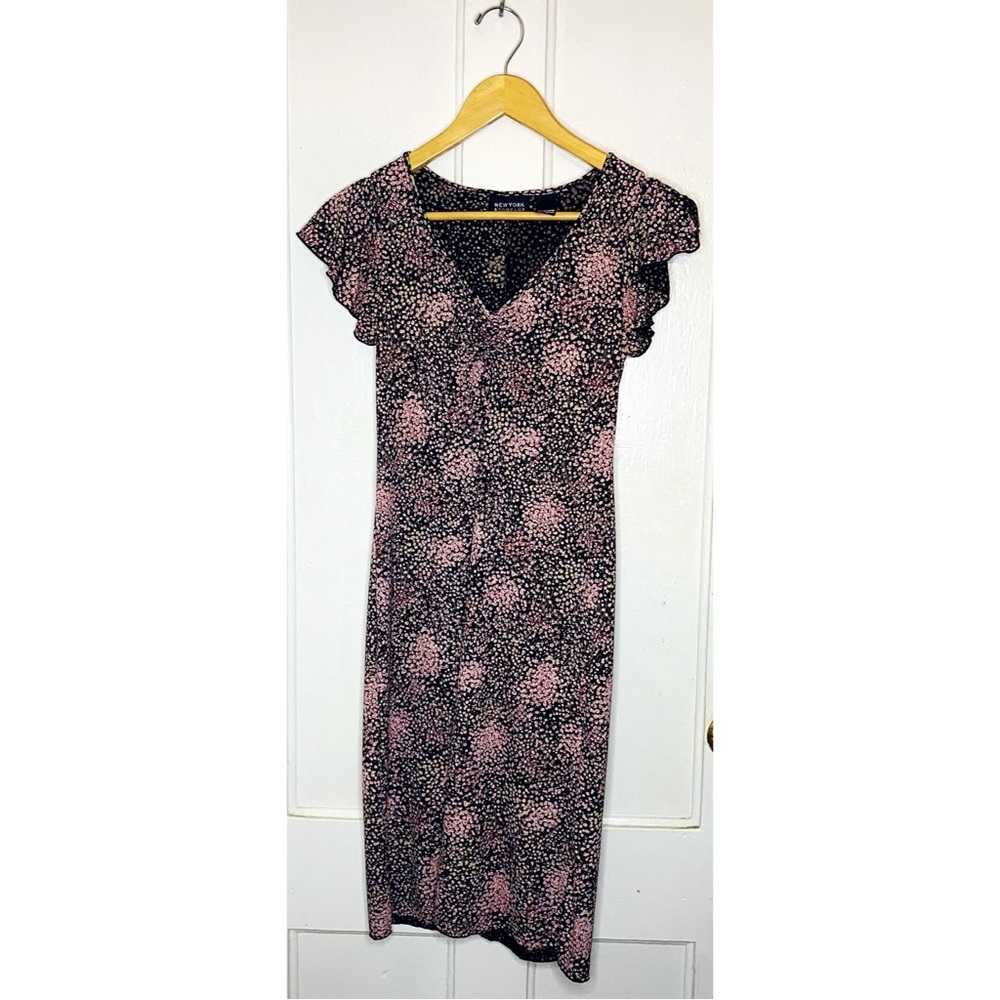 VINTAGE : New York & Company : size XS : Y2K floral ruffle barbiecore midi dress